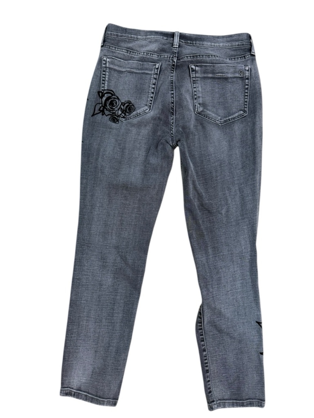 Jessica Simpson Boho girlfriend fit Floral Studded Jeans  charcoal gray 27 - Picture 2 of 11
